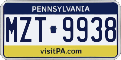 PA license plate MZT9938