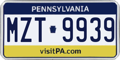 PA license plate MZT9939