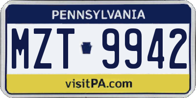 PA license plate MZT9942