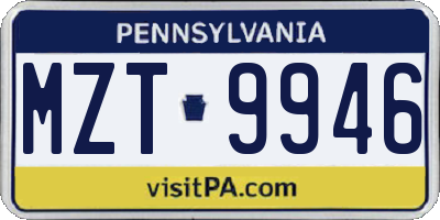 PA license plate MZT9946