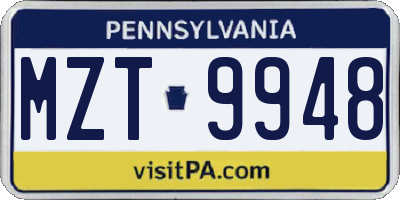 PA license plate MZT9948
