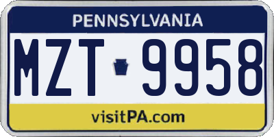 PA license plate MZT9958