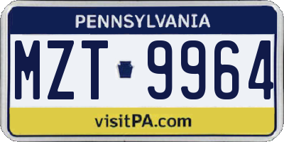PA license plate MZT9964