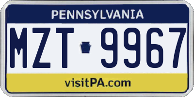 PA license plate MZT9967