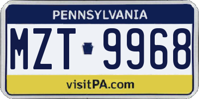 PA license plate MZT9968