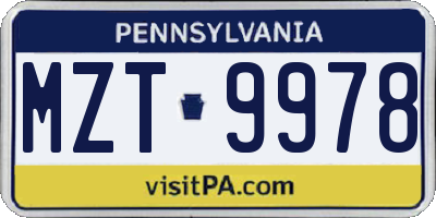 PA license plate MZT9978
