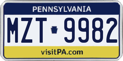 PA license plate MZT9982