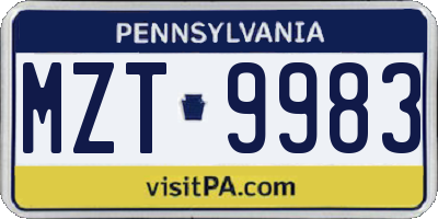 PA license plate MZT9983