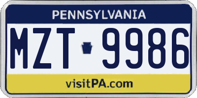 PA license plate MZT9986