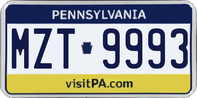 PA license plate MZT9993
