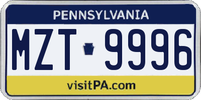 PA license plate MZT9996