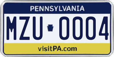 PA license plate MZU0004
