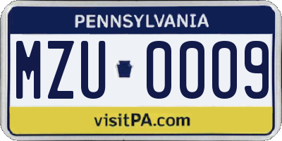 PA license plate MZU0009