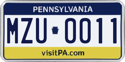 PA license plate MZU0011