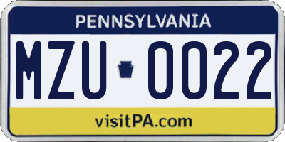 PA license plate MZU0022