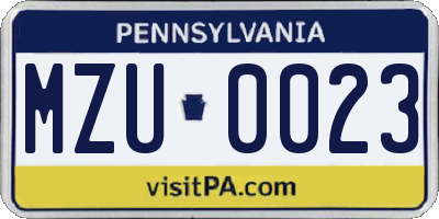 PA license plate MZU0023