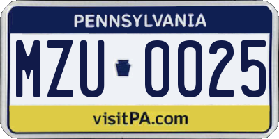 PA license plate MZU0025