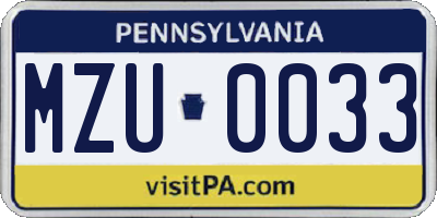 PA license plate MZU0033
