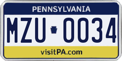 PA license plate MZU0034
