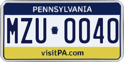 PA license plate MZU0040