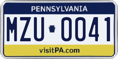 PA license plate MZU0041