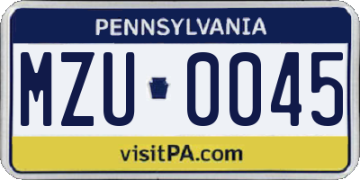 PA license plate MZU0045