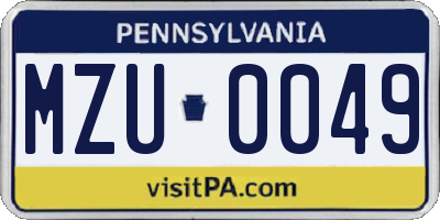 PA license plate MZU0049