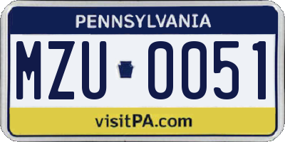 PA license plate MZU0051