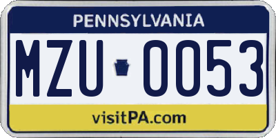PA license plate MZU0053