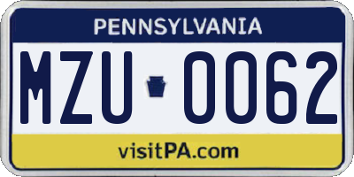 PA license plate MZU0062