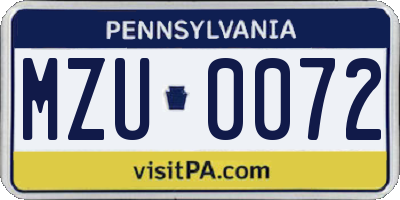 PA license plate MZU0072