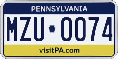 PA license plate MZU0074