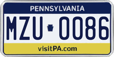 PA license plate MZU0086