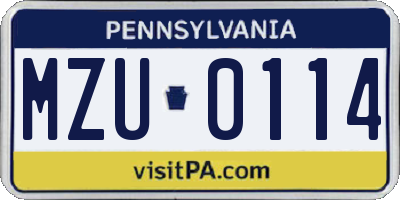 PA license plate MZU0114
