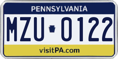 PA license plate MZU0122