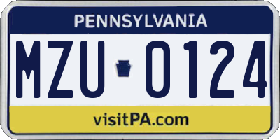 PA license plate MZU0124