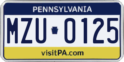PA license plate MZU0125