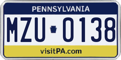 PA license plate MZU0138