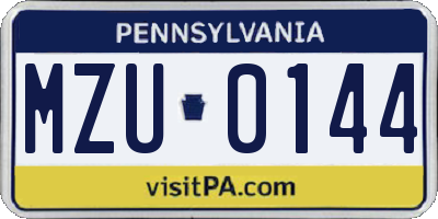 PA license plate MZU0144