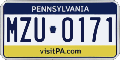 PA license plate MZU0171
