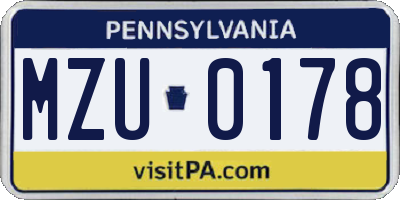 PA license plate MZU0178
