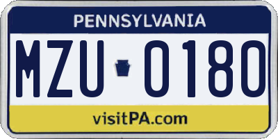 PA license plate MZU0180