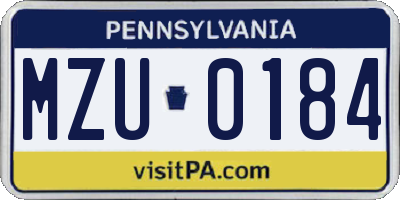 PA license plate MZU0184