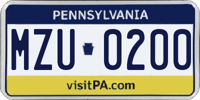 PA license plate MZU0200