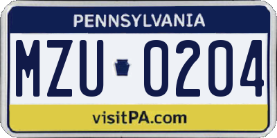 PA license plate MZU0204