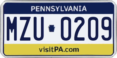 PA license plate MZU0209