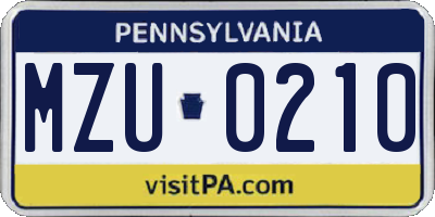 PA license plate MZU0210