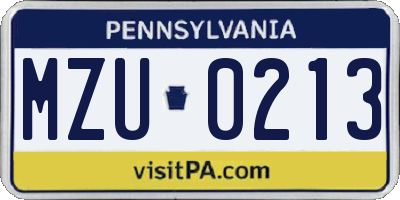 PA license plate MZU0213
