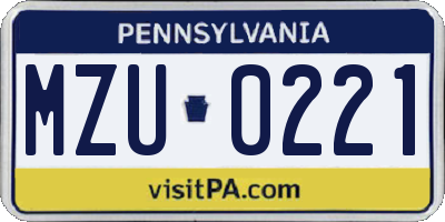 PA license plate MZU0221