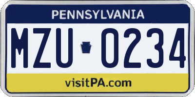 PA license plate MZU0234